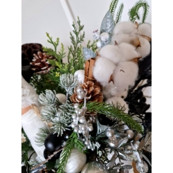 Flower Box świąteczny stroik Black & White Stroik Bożonarodzeniowy L